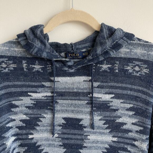 Polo Ralph Lauren 2XL Aztec Southwestern Knit Hoodie Sweater Blue Mens Size XXL - Picture 2 of 10